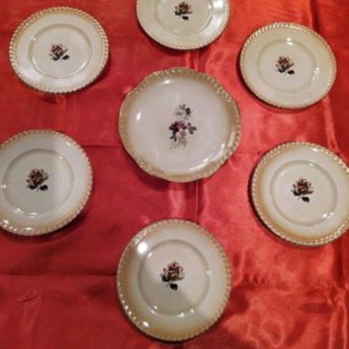 Keramikos plate set used, three dessert sets with gift plate