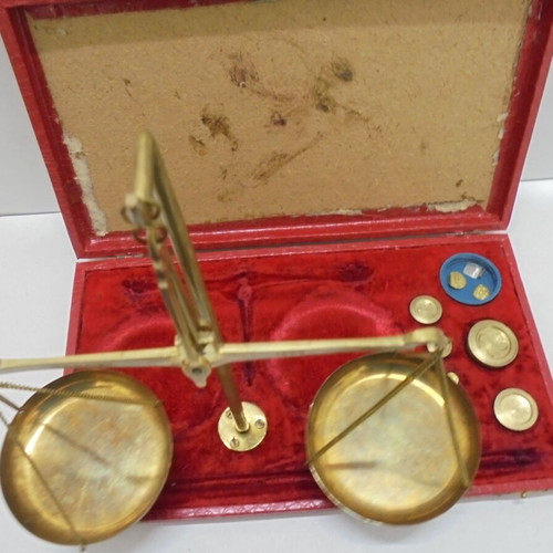 Brass Precision Balance Scale with Weights and Original Box used