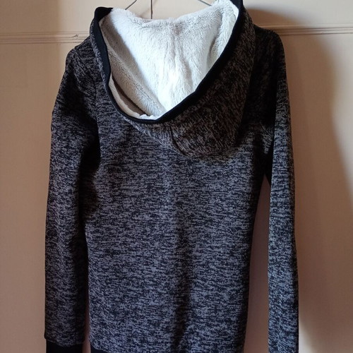 Jacket XS with fur hood like new, gray and white