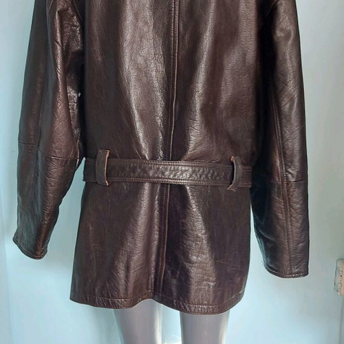Men's biker parka jacket used, brown, natural leather