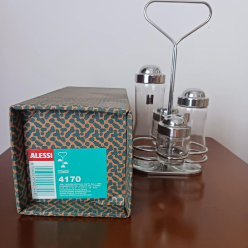 Vintage Menage Set Alessi 4170, new, stainless steel and crystal