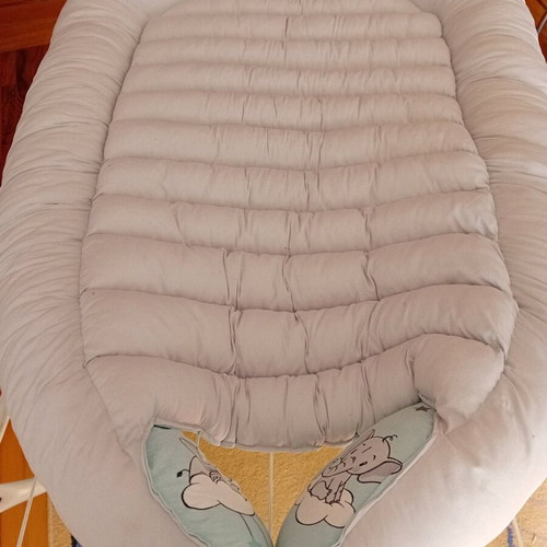 Handmade baby nest like new, reversible with elephant and grey