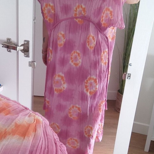 Zara long tie dye boho chic dress tunic, pink oversized XS