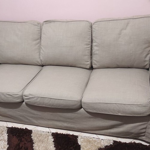 EKTORP three-seater sofa used, beige color, IKEA