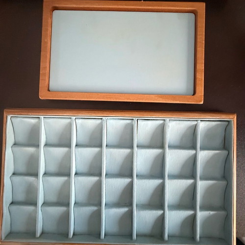 Jewelry display used, brown and sky blue color