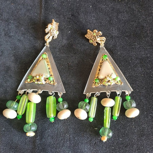 Italian long fashion earrings with plexiglass and crystal stones