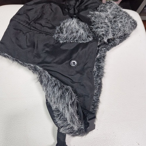 Black hat cap with faux fur lining