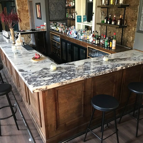 Afyon Violet marble bar counter used, 8.7m length