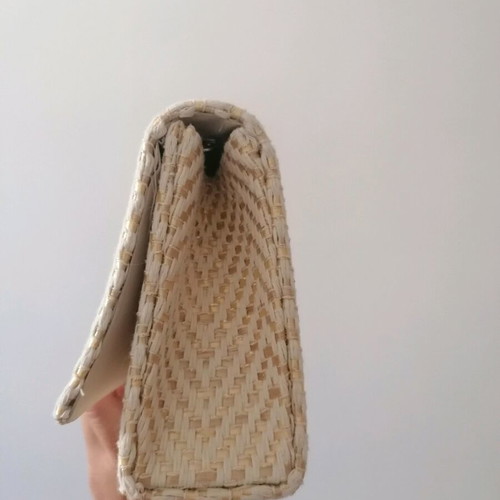 Straw handbag new, beige with gold weave and chain
