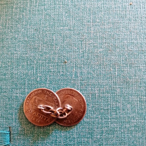 Antique cufflinks used with 50 lepta 1874 and Cretan State coins