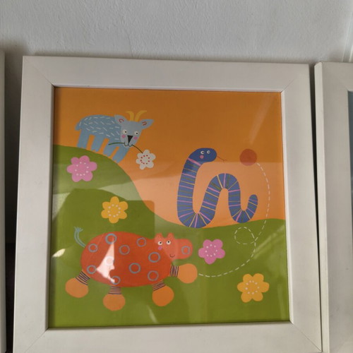 IKEA SMARR set of 4 kids' framed prints, 30x30 cm, white frame