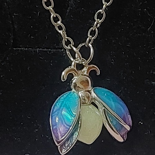 Bee Necklace new with blue and purple enamel, glows in the dark, A.L.E.