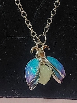 Bee Necklace new with blue and purple enamel, glows in the dark, A.L.E.