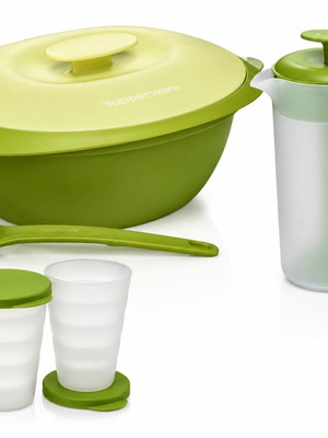 Blossom Tupperware Serving Set with Ladle, Pitcher and Glasses, New