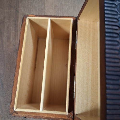 Wooden carved box for playing cards used, old beautiful