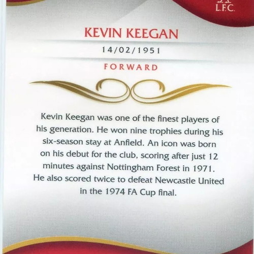 Kevin Keegan 2022-23 Topps Liverpool Lineage LFC card like new