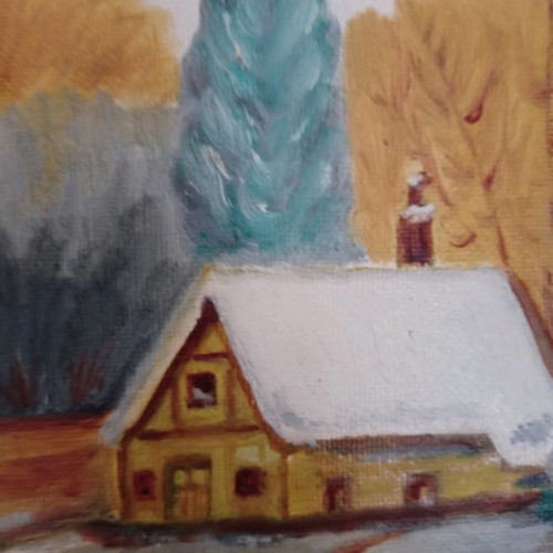 Oil painting snowy landscape used, oil on canvas 30×40cm