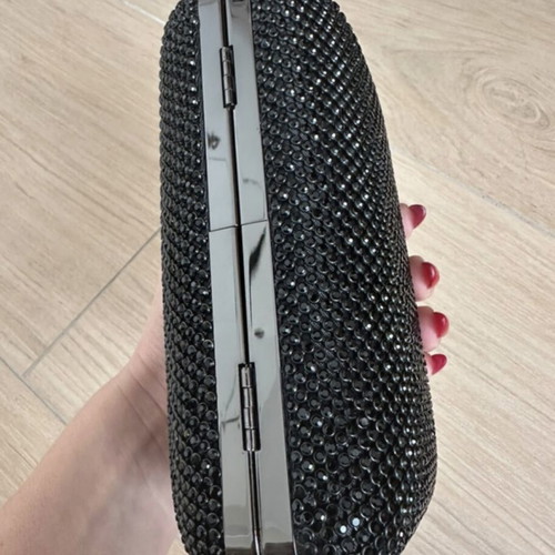 Evening bag black shiny with silver chain, like new