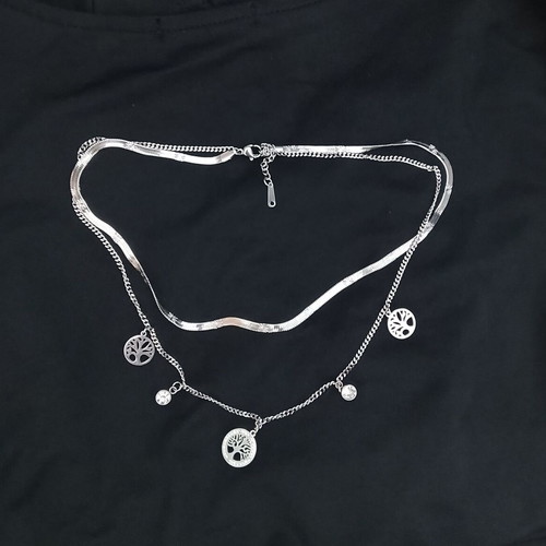 Stainless steel necklace like new with double chain, silver color