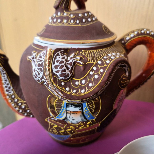 Satsuma Geisha Dragonware Moriage 13-Piece Vintage Tea Set new