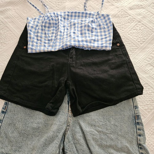 Denim shorts and checked top like new, pack of 3, size small