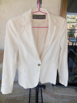 Zara brocade jacket, white, size M, slim fit, gold buttons