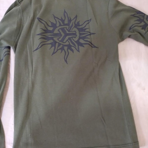 Pop Gods Long Sleeve Shirt used, elastic, tribal design, size M