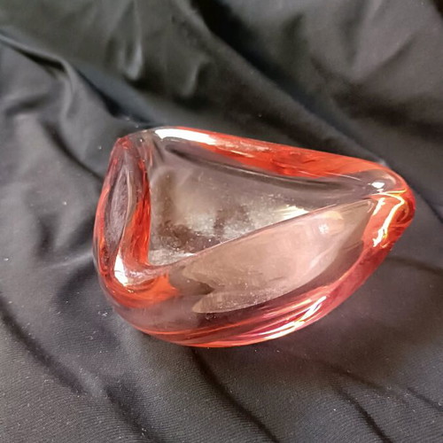 Glass ashtray used pink Murano style vintage collectible