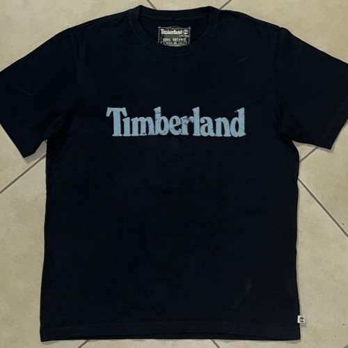 Timberland Men T-Shirt black classic logo print 100% organic cotton size XL like new