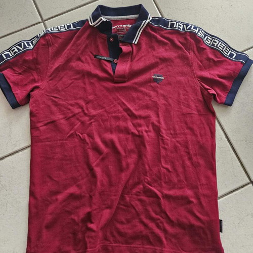 Navy & Green polo t-shirt used once, size L, red