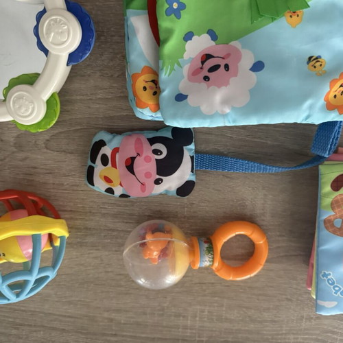 Baby toys set with soft books and rattles