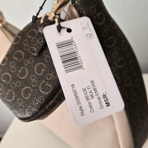 Guess Emerie Hobo shoulder bag new, beige multi with pouch