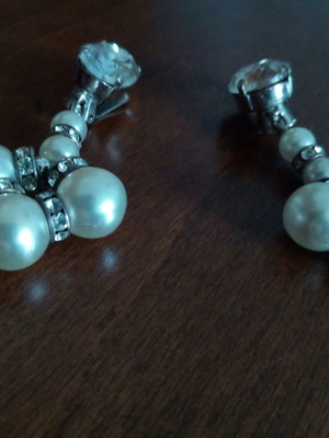 Dangling earrings with crystal and pearls used, clip-on fastening