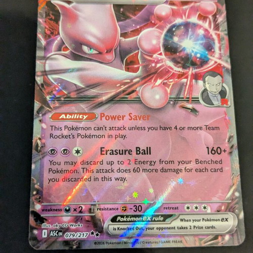 Team Rocket's Mewtwo ex Pokémon card like new, Double Rare