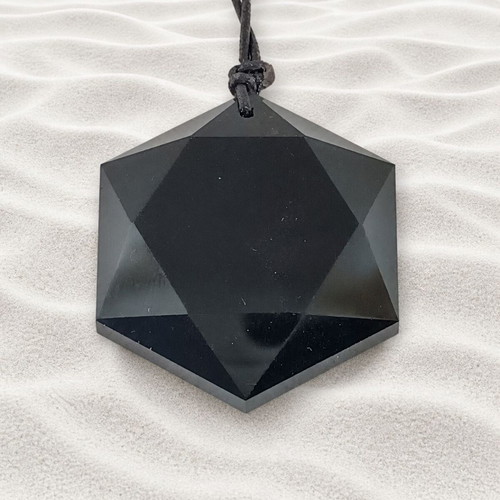 Handmade obsidian necklace with cord new, black