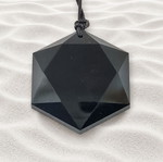 Handmade obsidian necklace with cord new, black