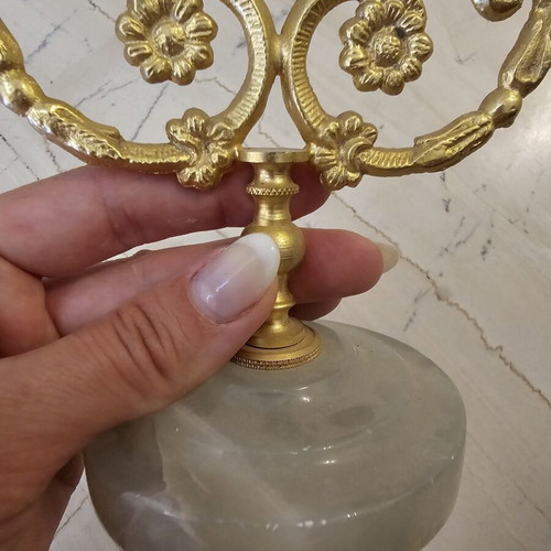 Candlestick like new, decorative metal and marble