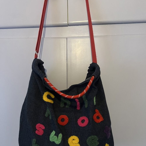 Casual denim tote bag with colorful embroidered letters, new