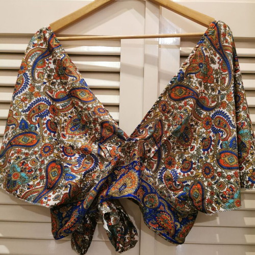 Boho wrap top used with back tie and ethnic pattern
