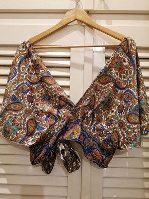 Boho wrap top used with back tie and ethnic pattern