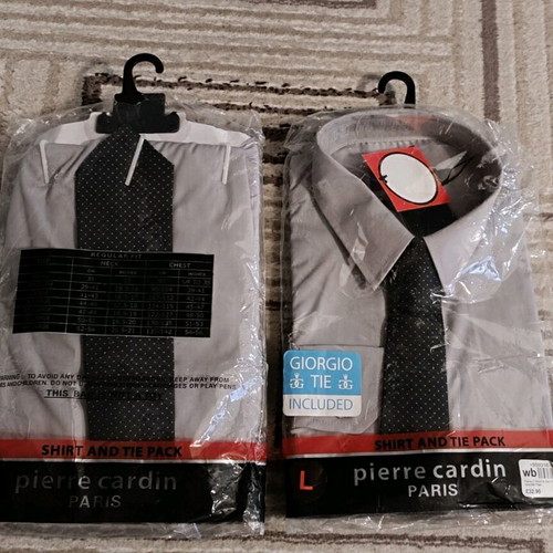 Pierre Cardin Grey Dress Shirt Large with Tie new