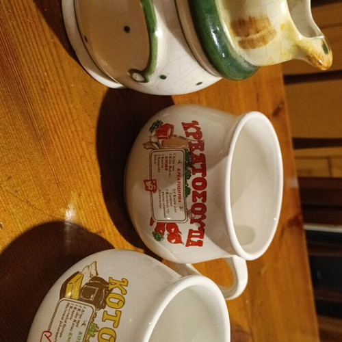 Set of 3 collectible white kitchen containers, Knorr and German porcelain