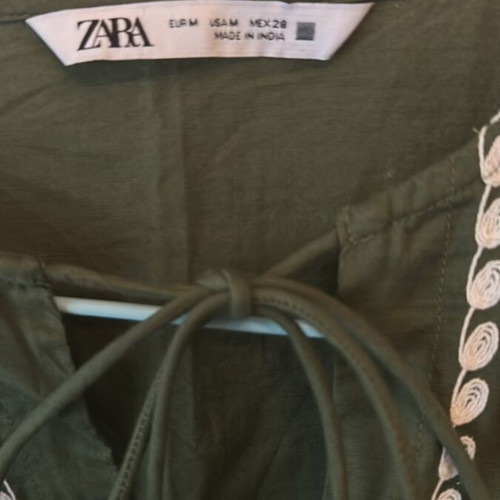 Zara dress new, green with embroidered sleeves, size M