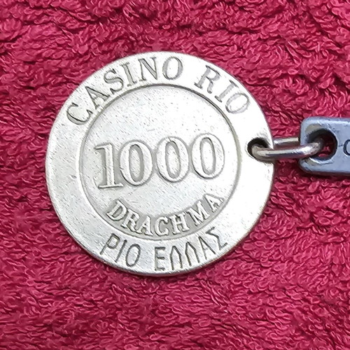 Casino Rio collectible keychain used, vintage token 1000 drachma