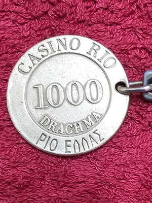 Casino Rio collectible keychain used, vintage token 1000 drachma