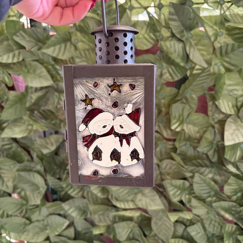 Christmas tealight lantern with snowman design like new