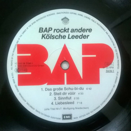 Wolfgang Niedecken's BAP Rockt Andere Kölsche Leeder LP like new, rock