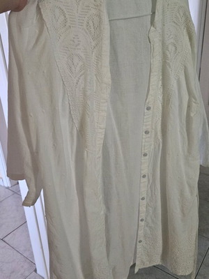 Kimono βαμβακερό λευκό beach wear με πουά και δαντέλα σε άψογη κατάσταση