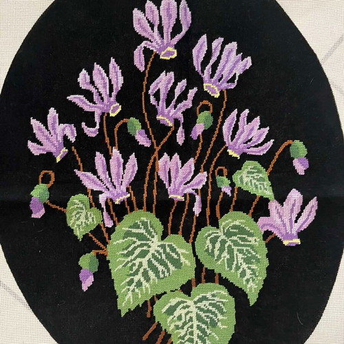 Handmade textile painting with floral design