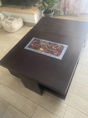 Coffee table wenge color, oak, used, with sliding top and drawers